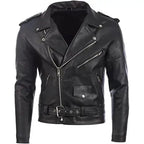 Men’s Genuine Leather Belted Biker Jacket-0