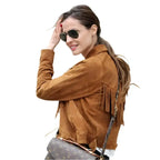 Women's Genuine Suede Leather Western Fringe Vintage Jacket-1