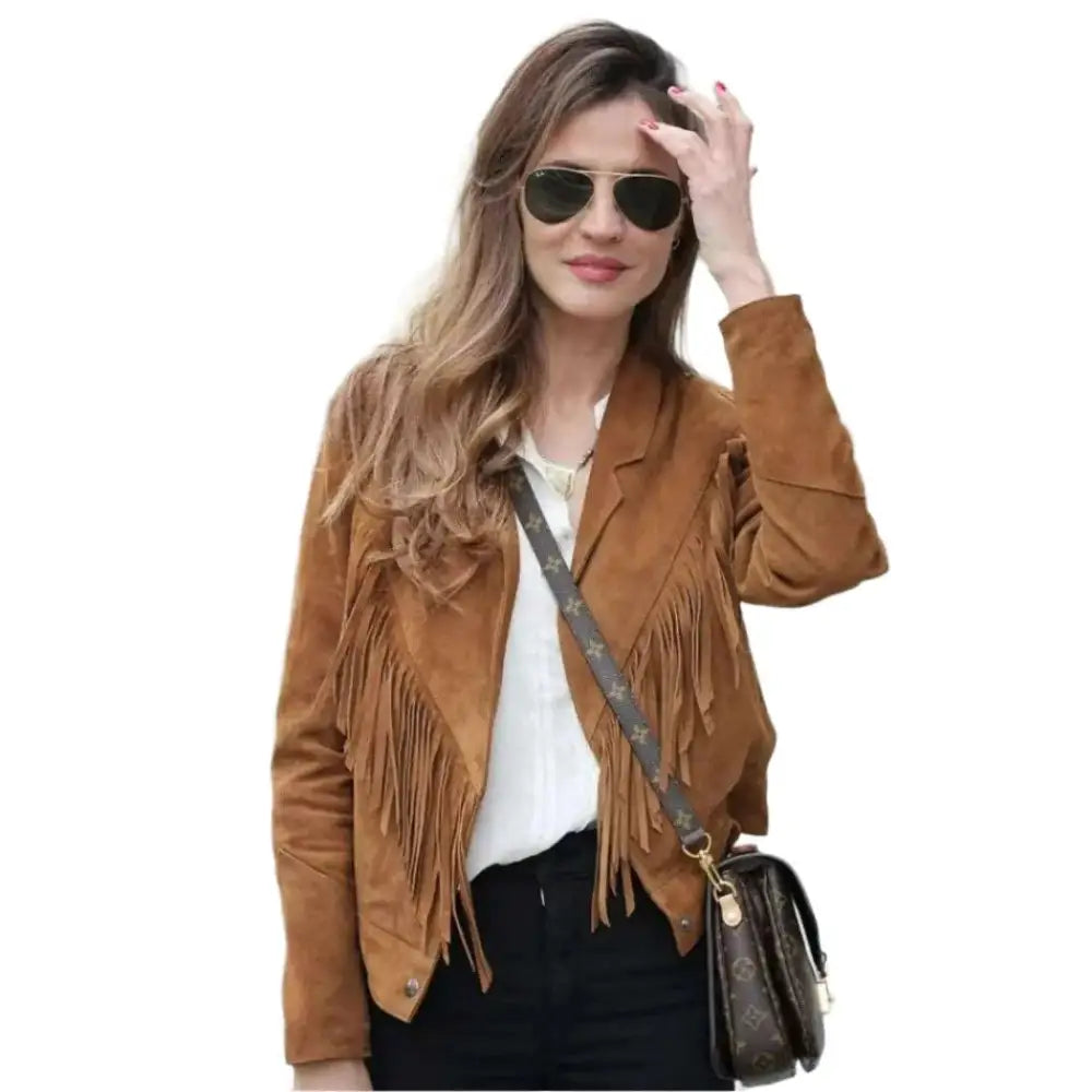 Women's Genuine Suede Leather Western Fringe Vintage Jacket-0