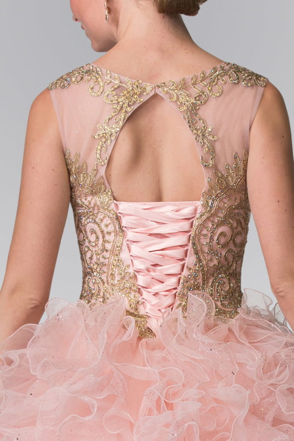 Embroidered and Beaded Mesh Ruffle Quinceneara Dress with Bolero-3