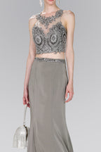 Full Embroidered Top Jersey Two-Piece Long Dress-2