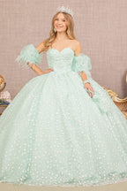 Jewel Strapless Quinceanera Gown w/ Detachable Short Puff Sleeves-0