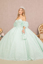 Jewel Strapless Quinceanera Gown w/ Detachable Short Puff Sleeves-2