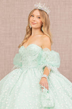 Jewel Strapless Quinceanera Gown w/ Detachable Short Puff Sleeves-3