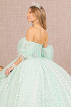Jewel Strapless Quinceanera Gown w/ Detachable Short Puff Sleeves-4
