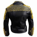Mens Studded Black Leather Motorcycle Jacket-1