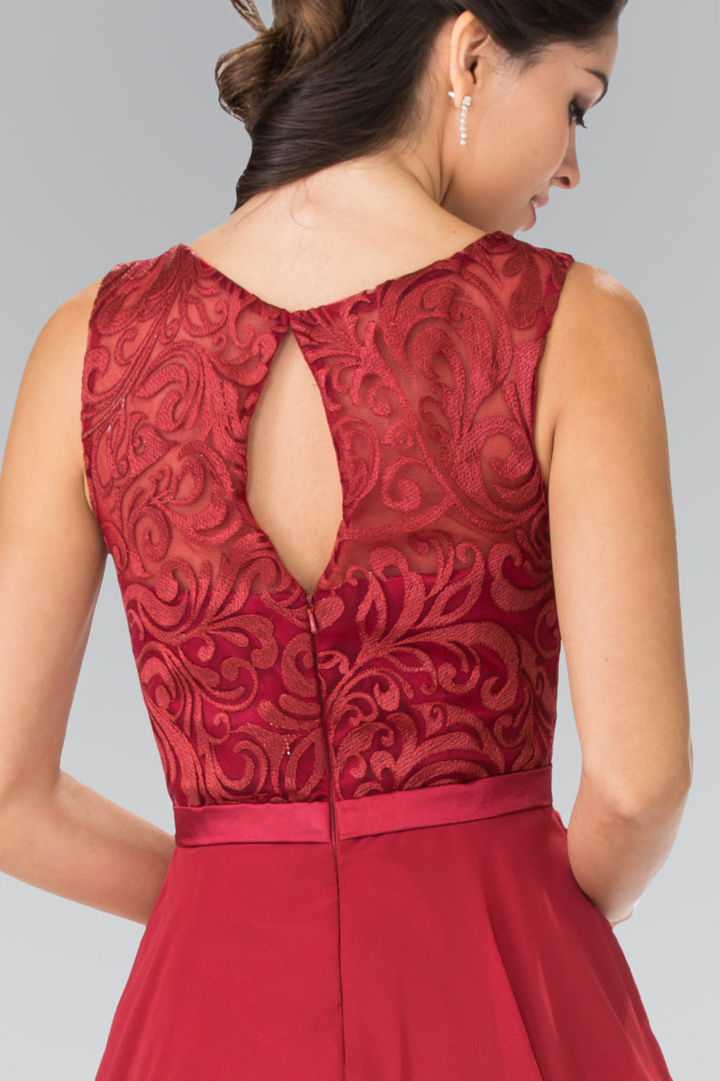 Lace Bodice A-Line Short Dress w/ Jeweled Waist Band-3