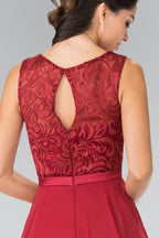 Lace Bodice A-Line Short Dress w/ Jeweled Waist Band-3