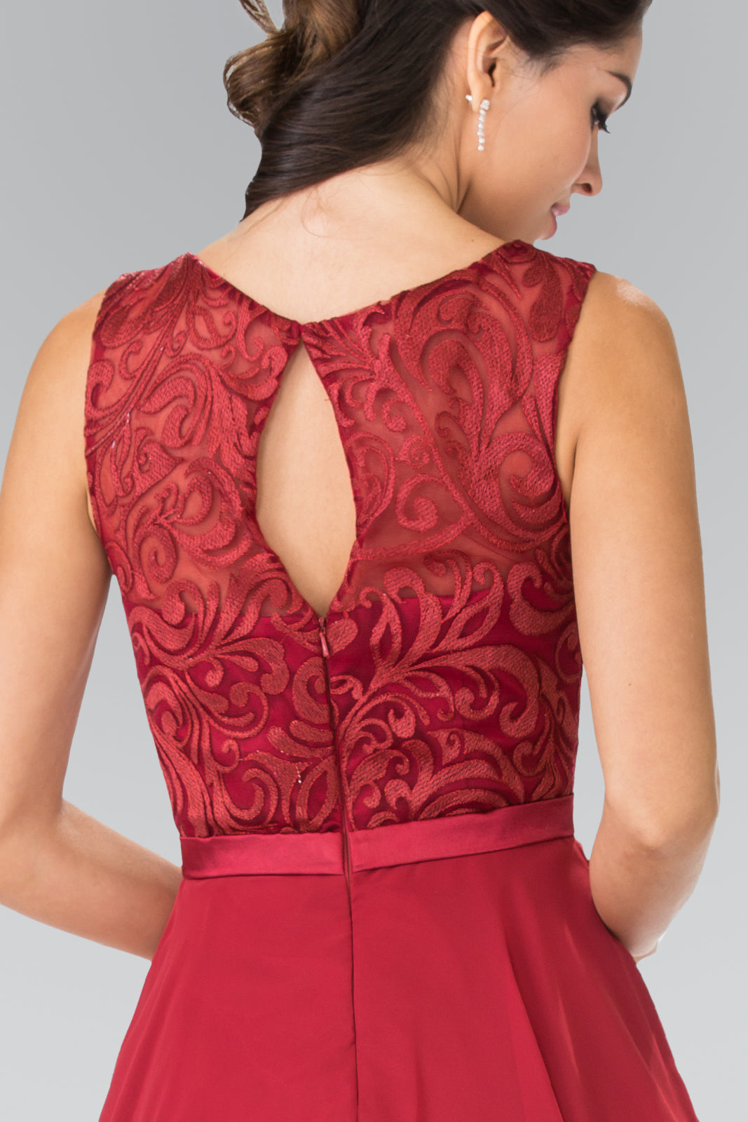 Lace Bodice A-Line Short Dress w/ Jeweled Waist Band-3