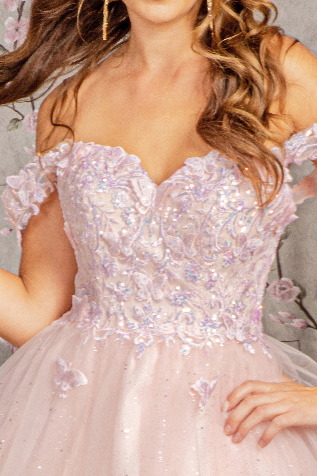 Butterfly Applique Sequin Mesh Babydoll Dress w/ Sheer Straps-2