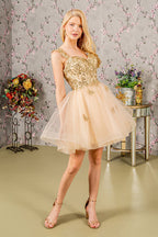 Butterfly Applique Sequin Mesh Babydoll Dress w/ Sheer Straps-5