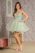 Butterfly Applique Sequin Mesh Babydoll Dress w/ Sheer Straps-7