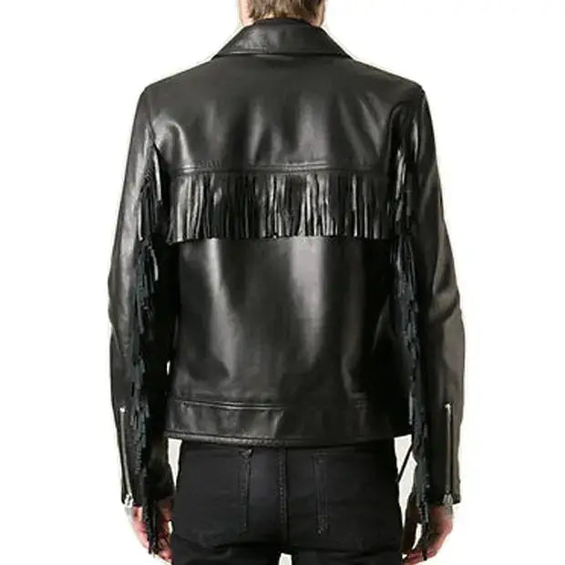 Men's Black Western Fringe Leather Jacket-1