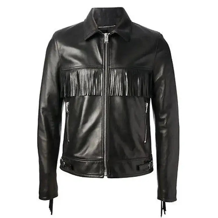 Men's Black Western Fringe Leather Jacket-0