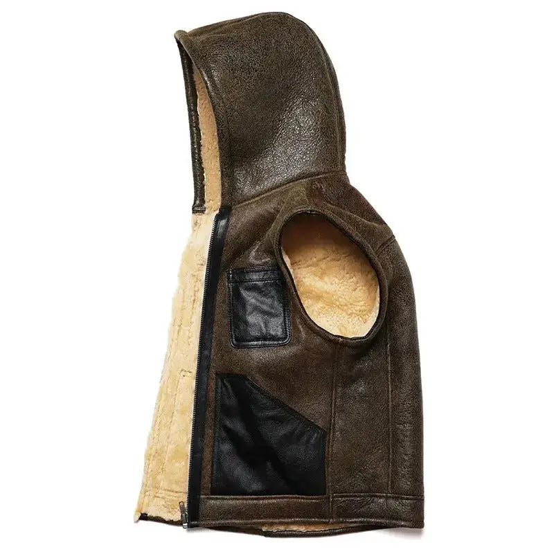 Men’s Hooded Shearling Leather Vest-3