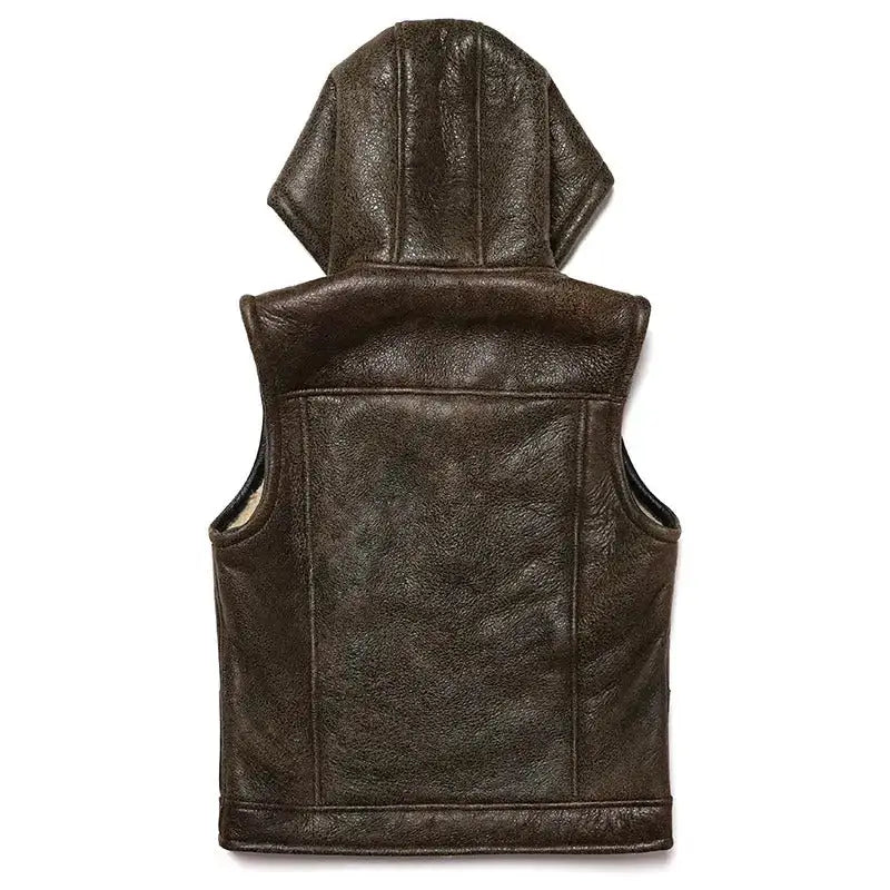 Men’s Hooded Shearling Leather Vest-2