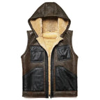 Men’s Hooded Shearling Leather Vest-0