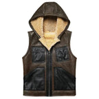 Men’s Hooded Shearling Leather Vest-1