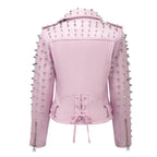 Women’s Hot Pink Studded Leather Jacket-1