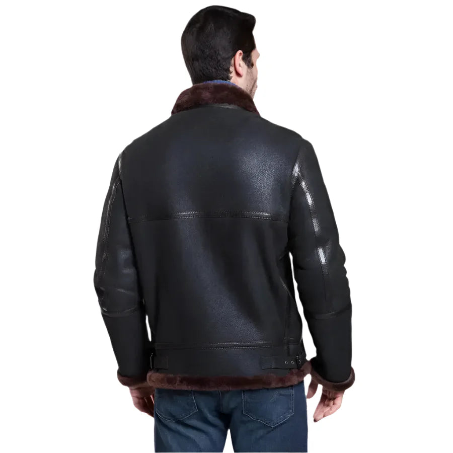 Men's Black Aviator Shearling Leather Jacket-1