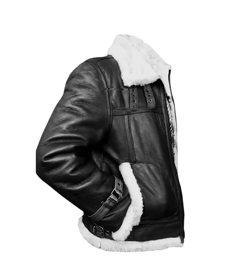 Men’s Real Leather Shearling Bomber Jacket-4