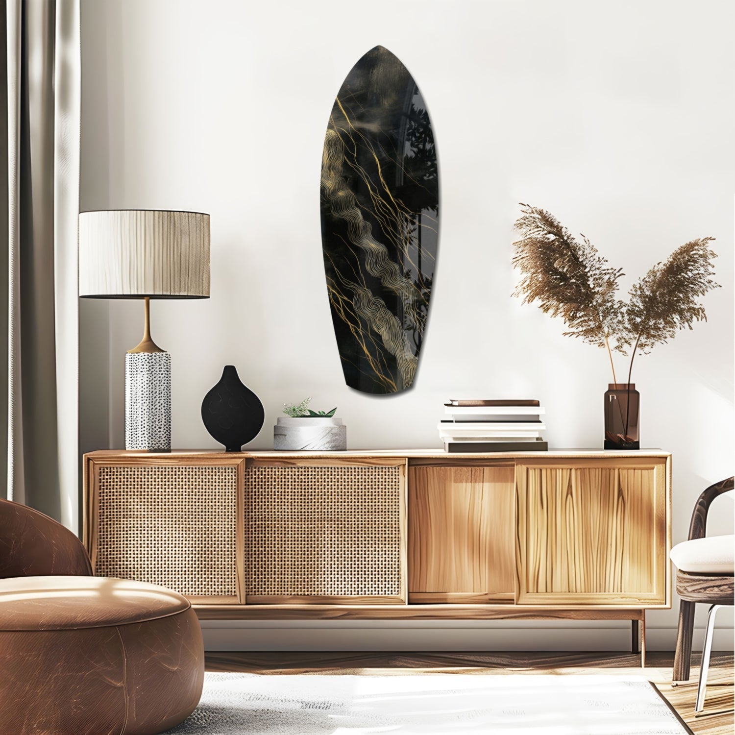 Golden Waves Glass Wall Art-1