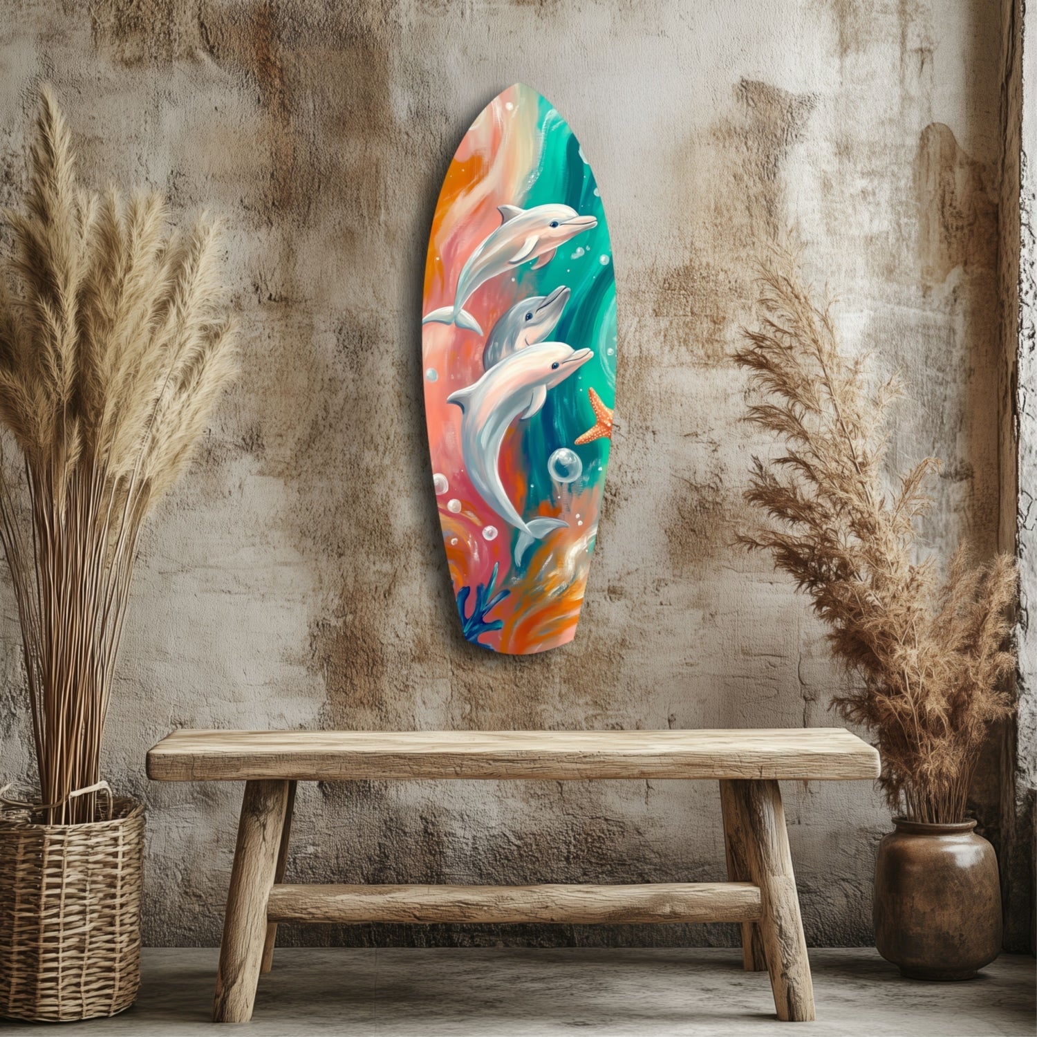 Dolphin Family Glass Wall Art-2