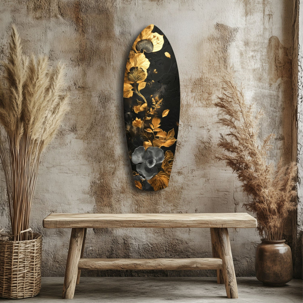 Golden Flower Glass Wall Art-2