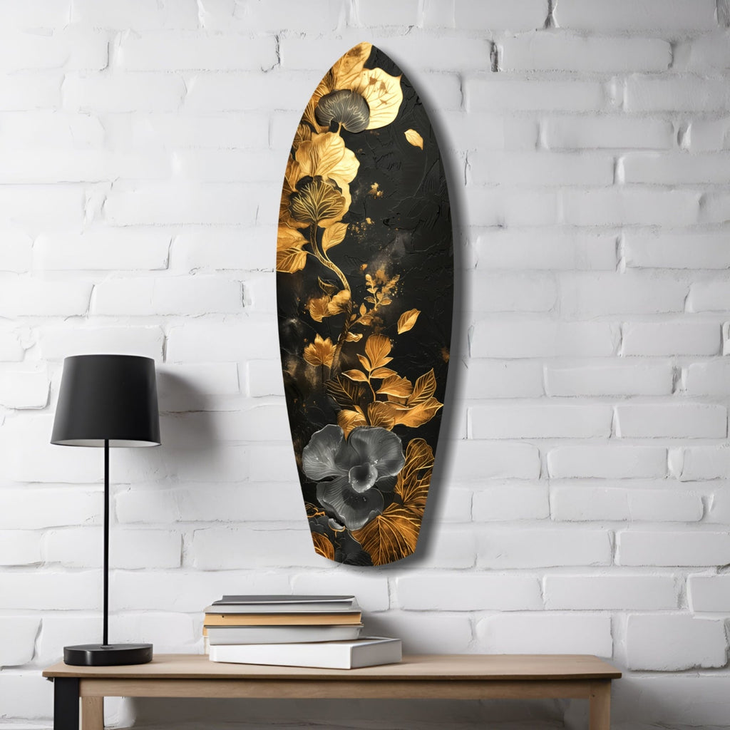 Golden Flower Glass Wall Art-3