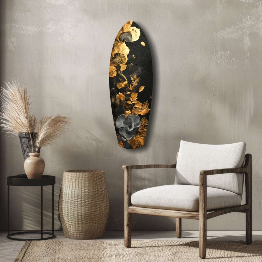 Golden Flower Glass Wall Art-4