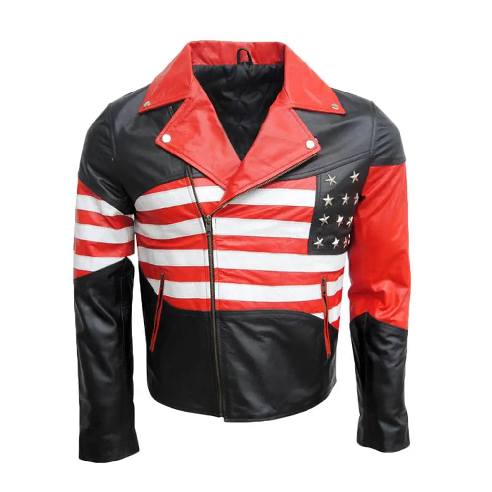 Men’s American Flag Biker Leather Jacket-0