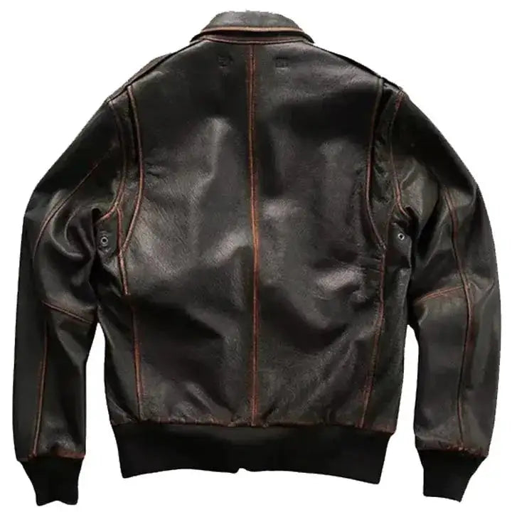 Mens Brown Aviator Leather Bomber Jacket-1