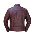 Men’s Burgundy Lapel Striped Military Leather Jacket-2