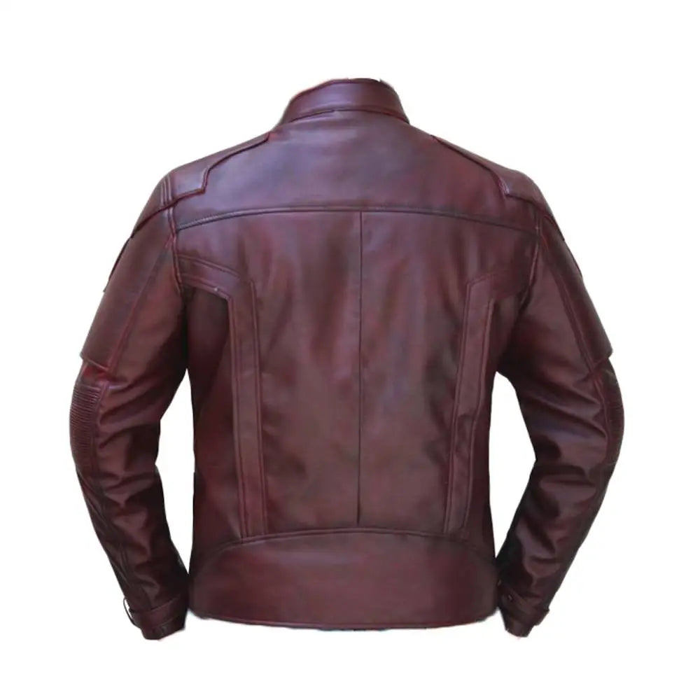 Men’s Burgundy Lapel Striped Military Leather Jacket-2