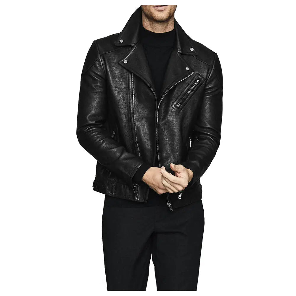 Men’s Fashion Biker Jacket with Three Zippered Pockets-0