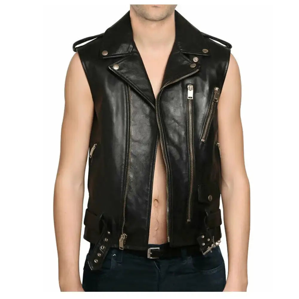 Mens Leather Motorcycle Club Vest-0