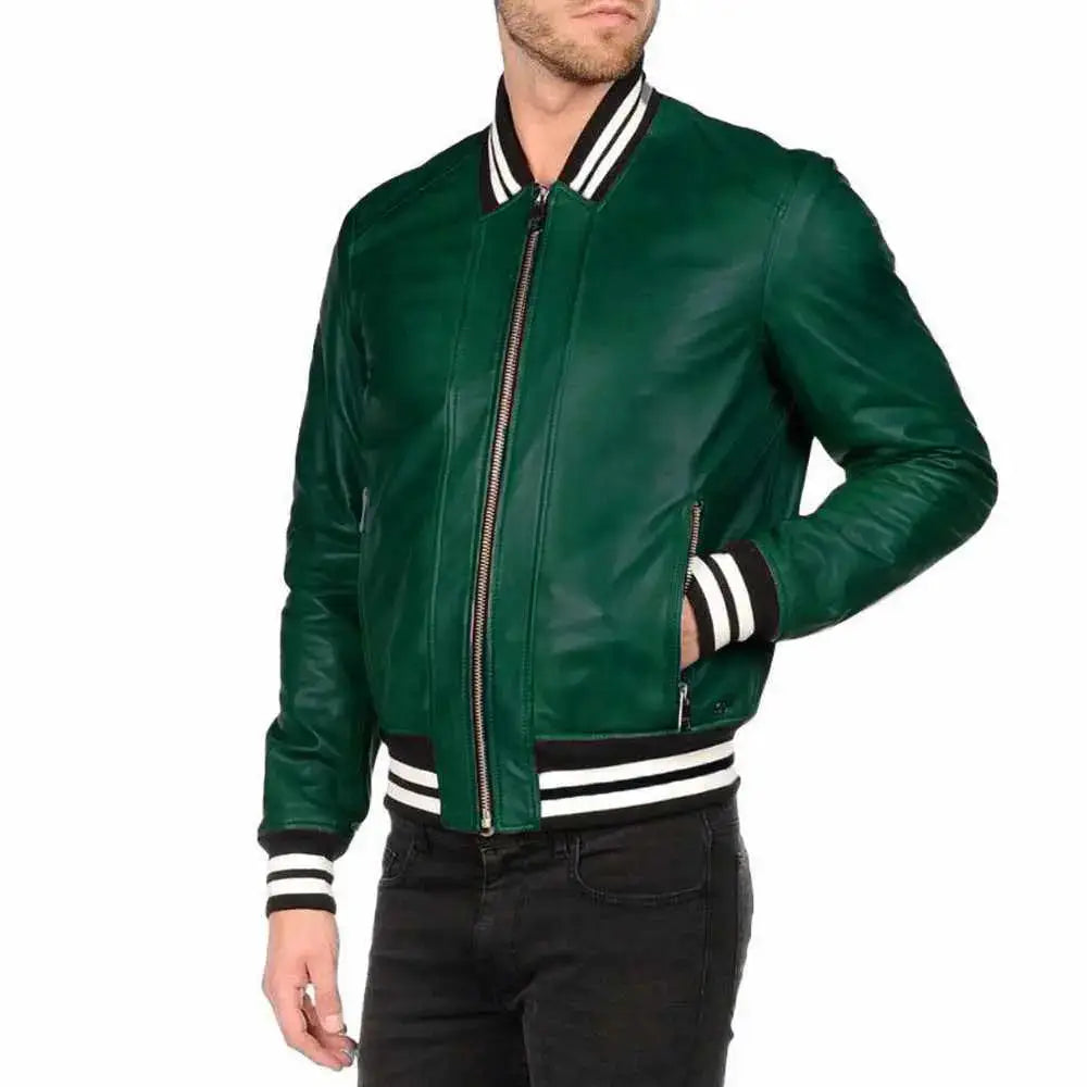 Men's Letterman Varsity Bomber Leather Jacket-5
