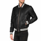 Men's Letterman Varsity Bomber Leather Jacket-0