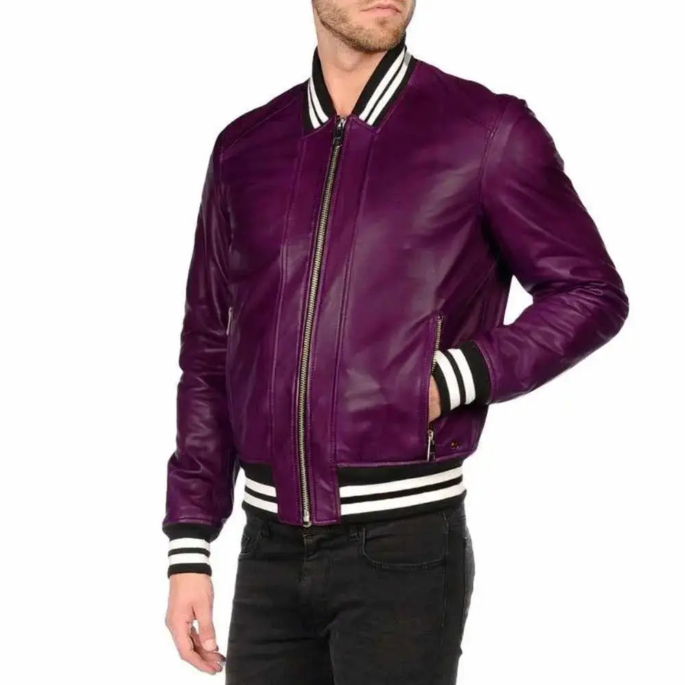 Men's Letterman Varsity Bomber Leather Jacket-6