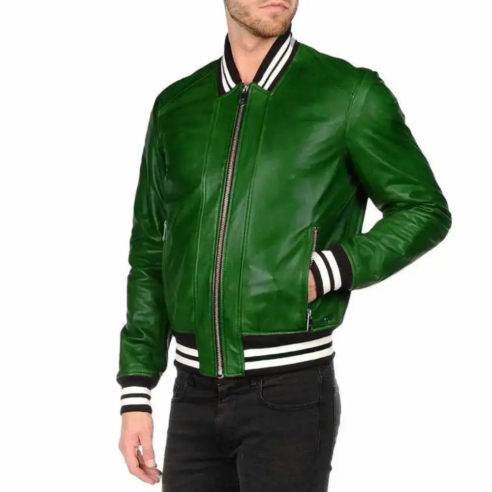 Men's Letterman Varsity Bomber Leather Jacket-4