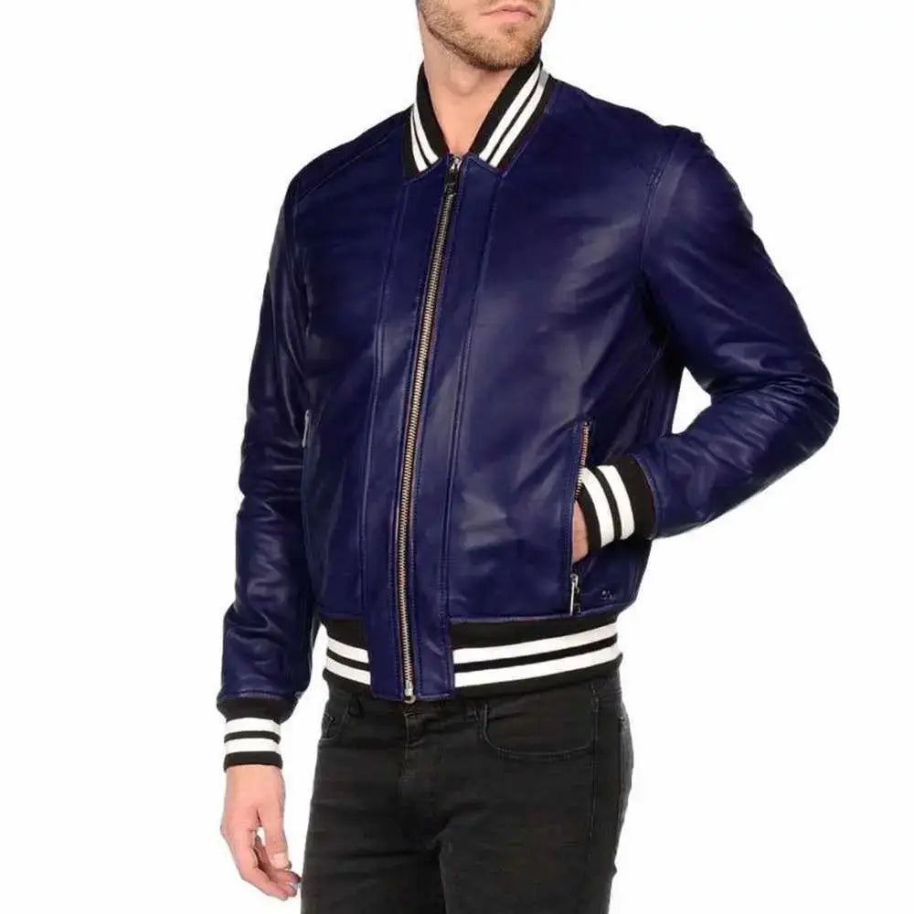 Men's Letterman Varsity Bomber Leather Jacket-2