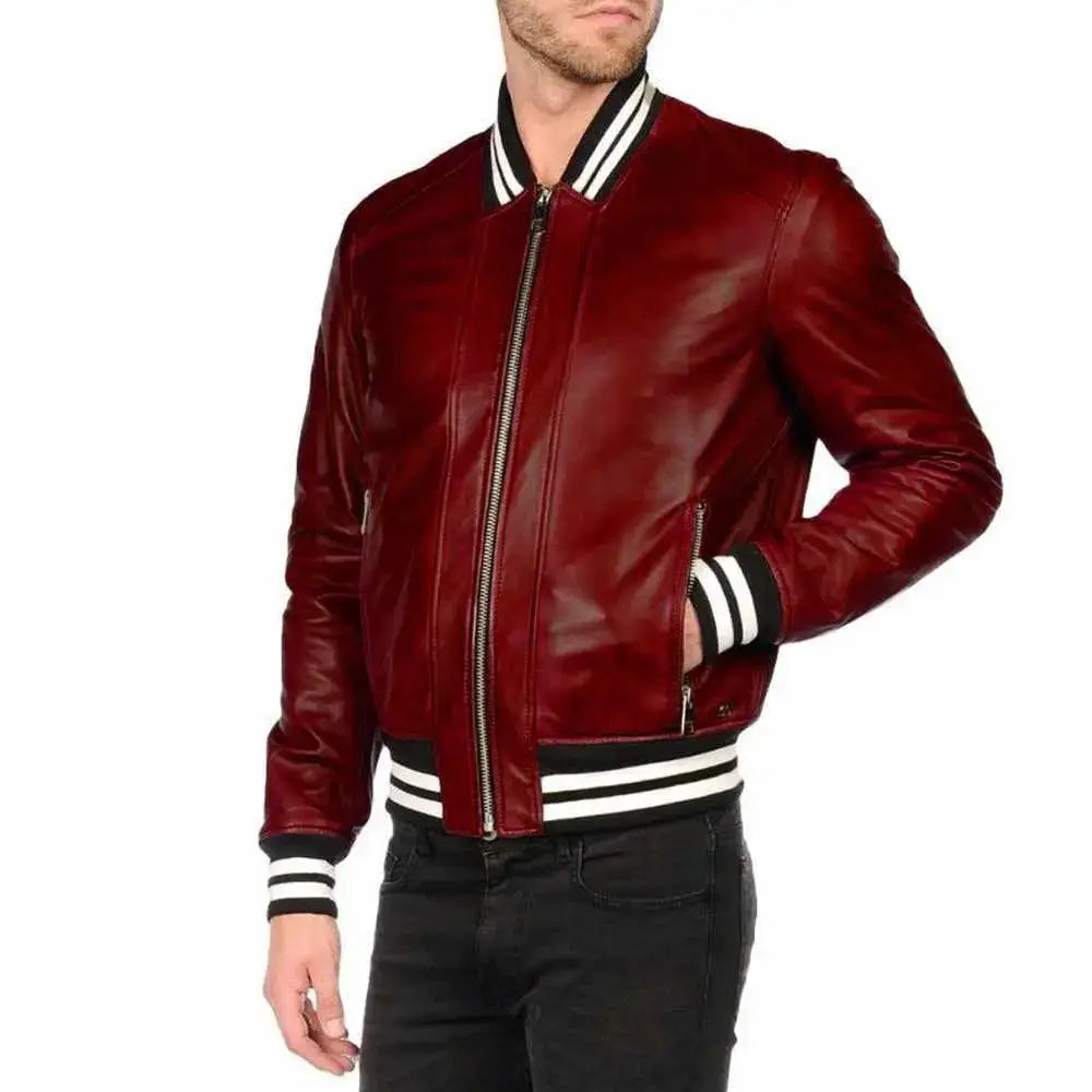Men's Letterman Varsity Bomber Leather Jacket-7