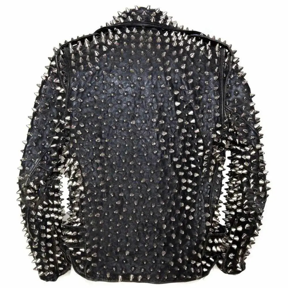 Men's Studded Black Leather Motorcycle Jacket-1