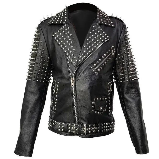 Men’s Spiked Real Leather Studded Jacket-0