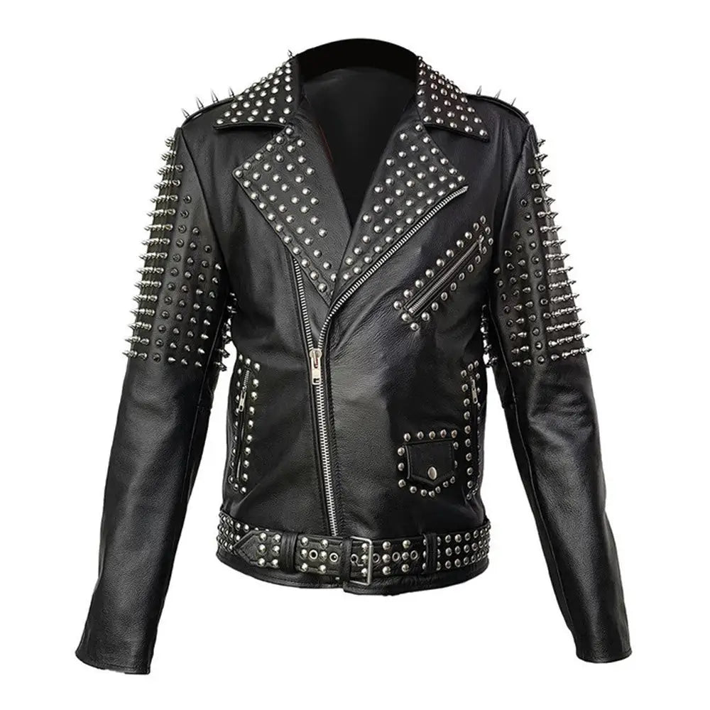 Men’s Spiked Real Leather Studded Jacket-4