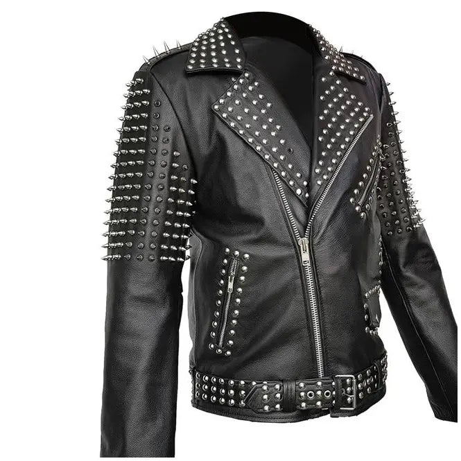 Men’s Spiked Real Leather Studded Jacket-3
