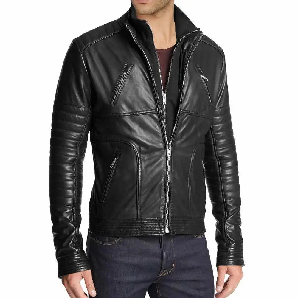 Mens Black Leather Slim Fit Jacket-0