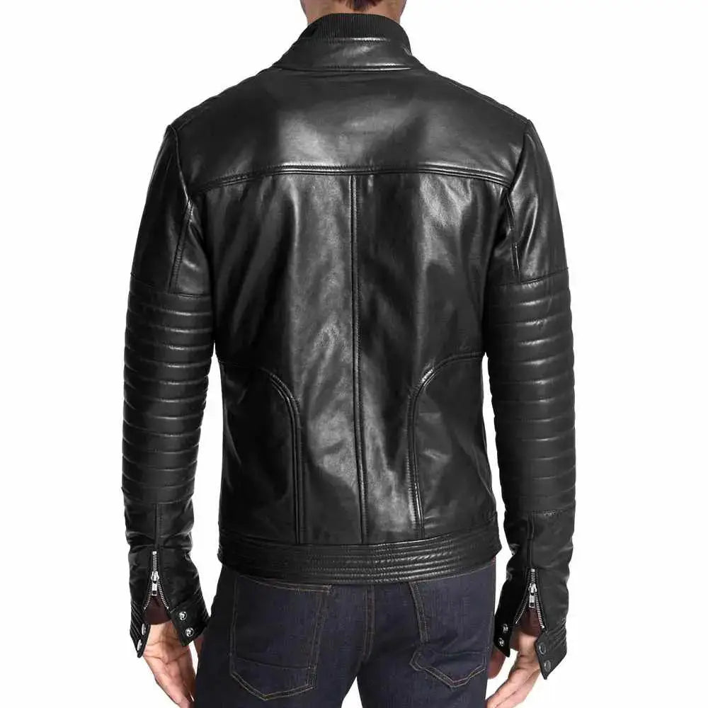 Mens Black Leather Slim Fit Jacket-1