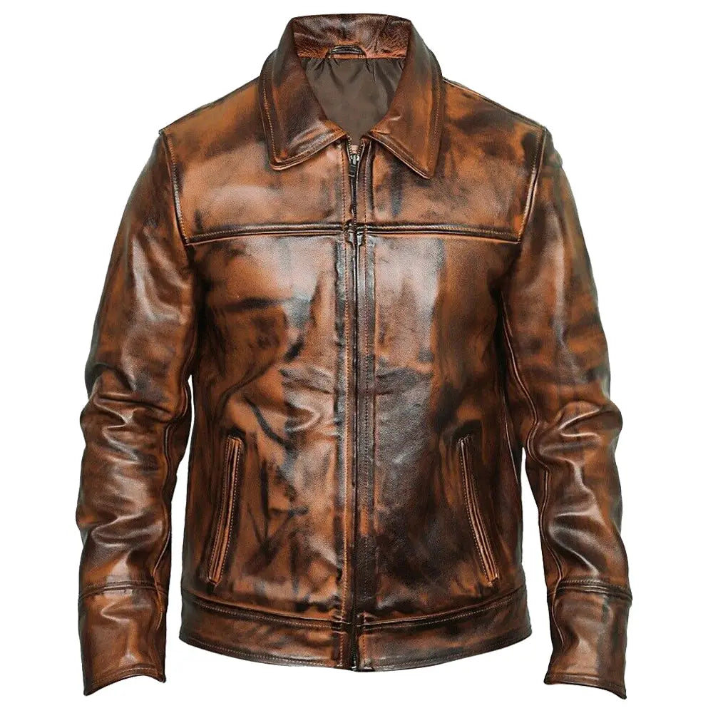 Men’s Waxed Leather Fashion Jacket-1