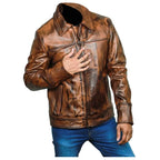 Men’s Waxed Leather Fashion Jacket-0